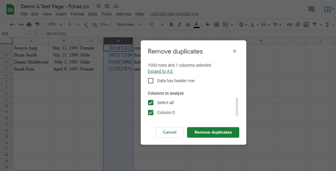 Instructions for duplicate filter by phone or user_id in Google Sheets