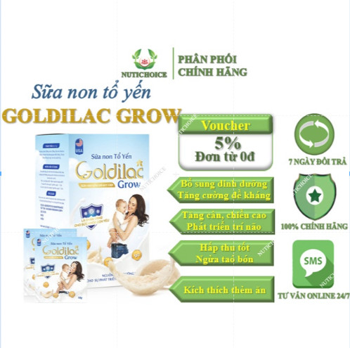Sữa non tổ yến Goldilac Grow Hộp 28 gói x 14g tăng cân, tăng sức đề kháng