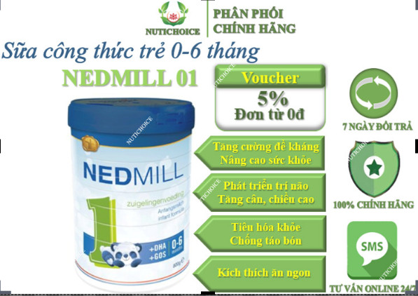 Sữa công thức cho trẻ từ 0 tháng đến trên 12 tháng tuổi  Nedmill  giúp tăng cân, tăng chiều cao, phát triển trí não