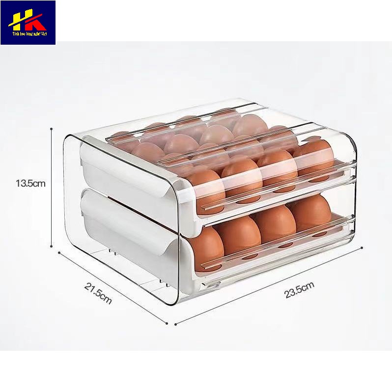 Khay đựng trứng gà 2 tầng bằng nhựa, Hộp để trứng 2 tầng 32 ô tiện dụng