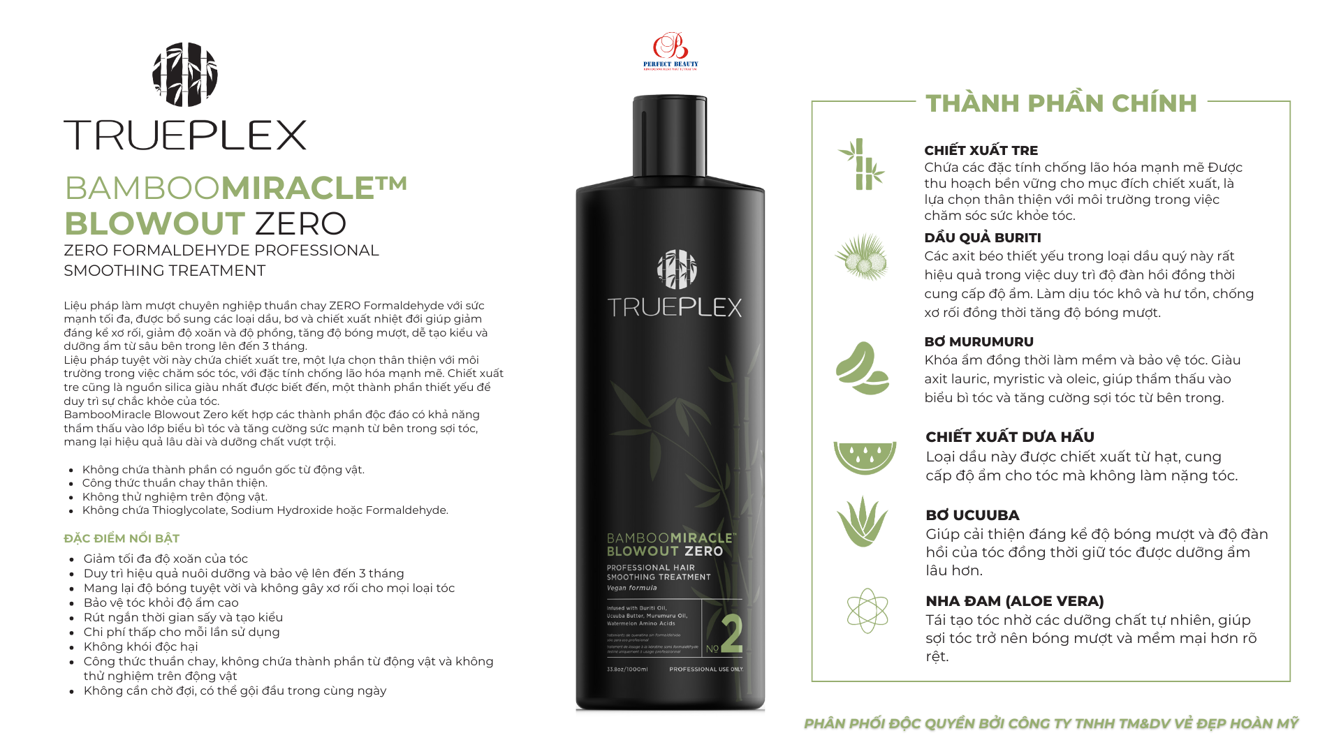 TRUEPLEX BAMBOOMIRACLE BLOWOUT-ZERO - Phục hồi keratin thuần chay chiết xuất từ tre