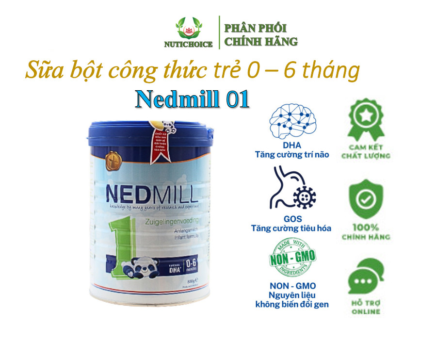 [800g] Sữa bột công thức dành cho trẻ sơ sinh 0 đến 6 tháng Nedmill 1 Hà Lan giúp tăng cân, đề kháng, phát triển trí não