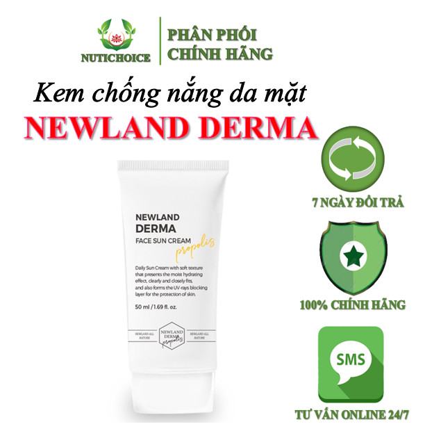 Kem chống nắng kềm dầu dưỡng ẩm nâng tông Newland Derma Face Sun Cream SPF 50+PA++++ làm dịu da kích ứng tái tạo da-50ml