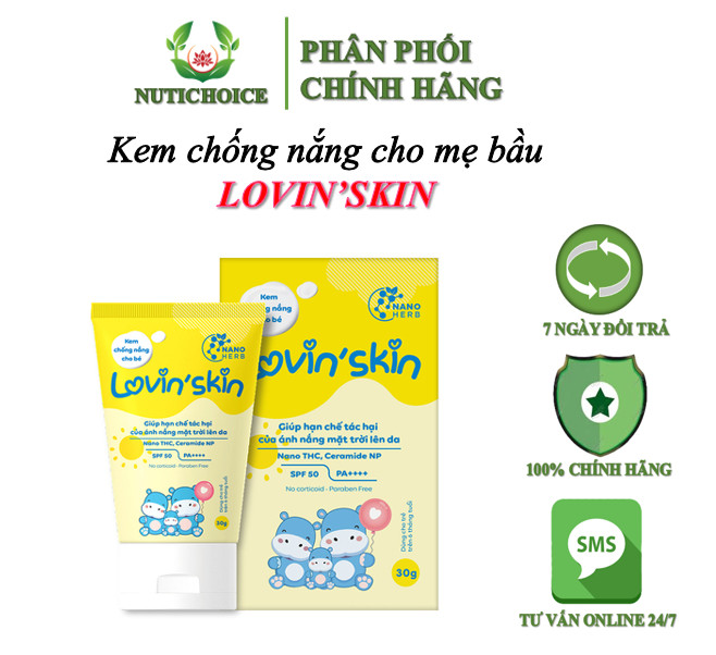 Kem chống nắng cho mẹ bầu và bé Lovin'skin SPF50 PA++++ dưỡng ẩm làm dịu bảo vệ da khoẻ mạnh, phù hợp cho da nhạy cảm