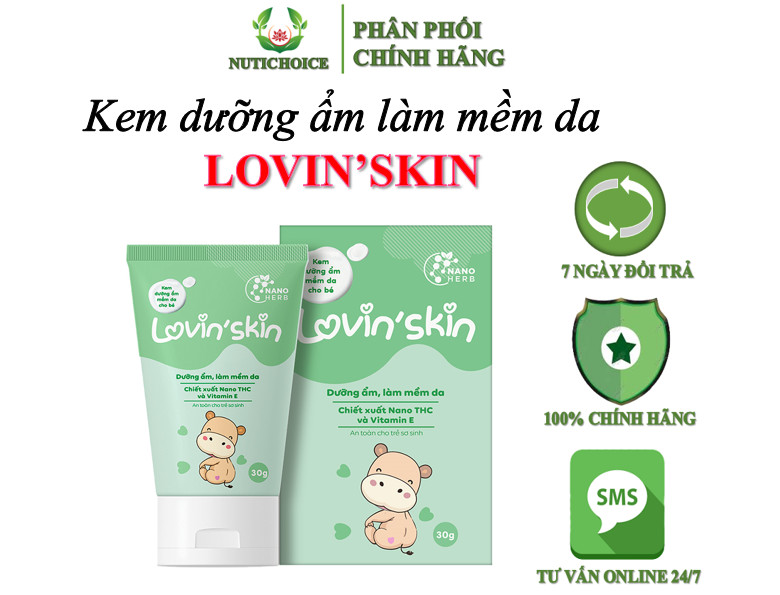 Kem dưỡng ẩm làm mềm da Lovin'skin làm dịu mát da tức thì, giảm khô da bong tróc nứt nẻ, bảo vệ da, an toàn cho mẹ và bé