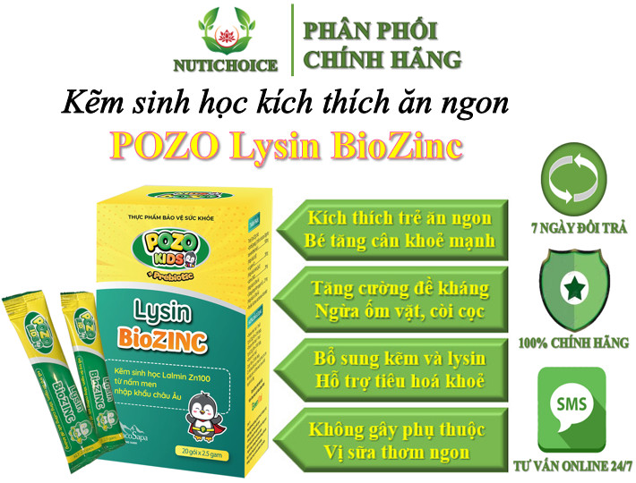 Kẽm sinh học kích thích ăn ngon vị sữa Pozokids Lysin giúp bé tiêu hoá tốt, hấp thu khoẻ, tăng cân, tăng sức đề kháng