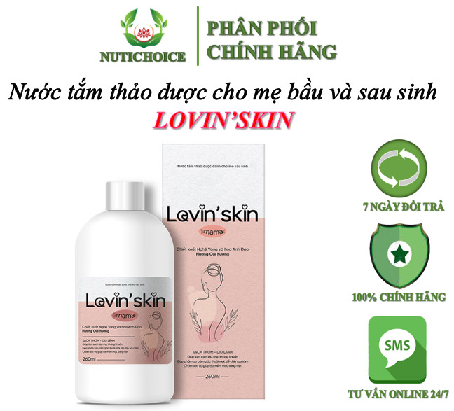 Nước tắm thảo dược cho mẹ bầu và sau sinh Lovin'skin làm sạch dịu nhẹ, dưỡng ẩm bảo vệ da, kháng khuẩn khử mùi ngừa bệnh