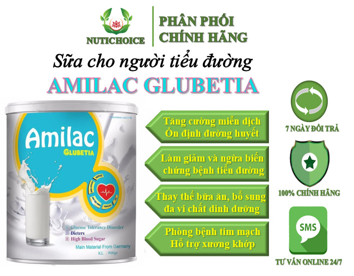 Sữa bột tiểu đường Amilac Glubetia giúp ổn định đường huyết, ngăn biến chứng tiểu đường, hỗ trợ tim mạch và xương khớp