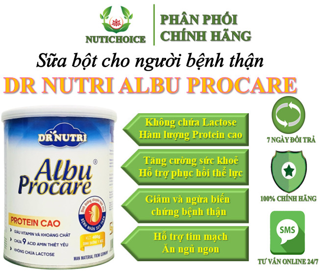 Sữa dinh dưỡng chuyên biệt cho người chạy thận Dr Nutri Albu Procare giảm và ngừa biến chứng suy thận, không lactose