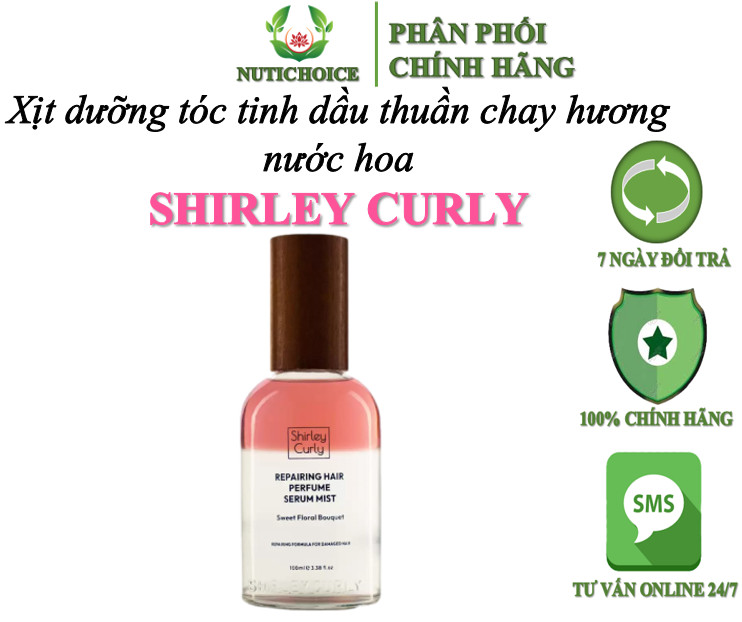 Xịt dưỡng tóc tinh dầu thực vật thuần chay nước hoa Shirley Curly phục hồi tóc hư tổn, ngăn gãy rụng, tóc dày chắc khoẻ