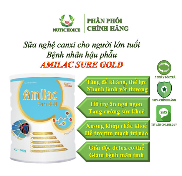 Sữa nghệ Curcumin Canxi Amilac Sure Gold tăng cường sức khoẻ, chống ung thư, hỗ trợ xương khớp cho người già, mới ốm dậy
