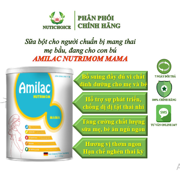 Sữa bột cho mẹ bầu đang cho con bú Amilac Nutrimom Mama bổ sung dinh dưỡng, chống táo bón, ngừa dị tật thai nhi, lợi sữa