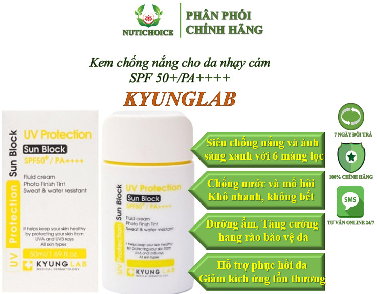 [Chính hãng] Kem chống nắng cho da nhạy cảm KyungLab UV Protection Sun Block SPF 50+/PA++++ thấm nhanh chống nước 50ml
