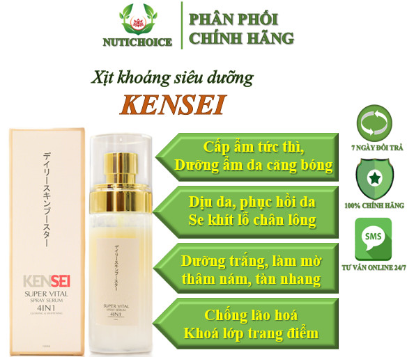 Xịt khoáng siêu dưỡng da Kensei Super Vital Spray Serum cấp ẩm sáng da, se khít chân lông chống lão hóa, khoá trang điểm