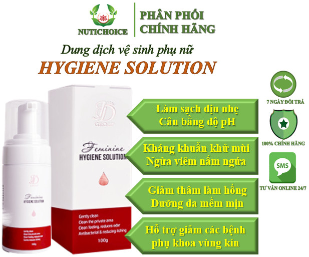 Dung dịch vệ sinh phụ nữ J&D Hygiene Solution kháng khuẩn khử mùi, cân bằng pH, ngừa nấm ngứa, làm hồng - Chai 100gr