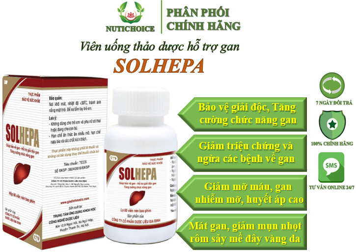 Viên uống thảo dược giải độc bảo vệ tăng cường chức năng gan SOLHEPA hạ men gan, giảm mỡ máu mụn nhọt, ổn định huyết áp