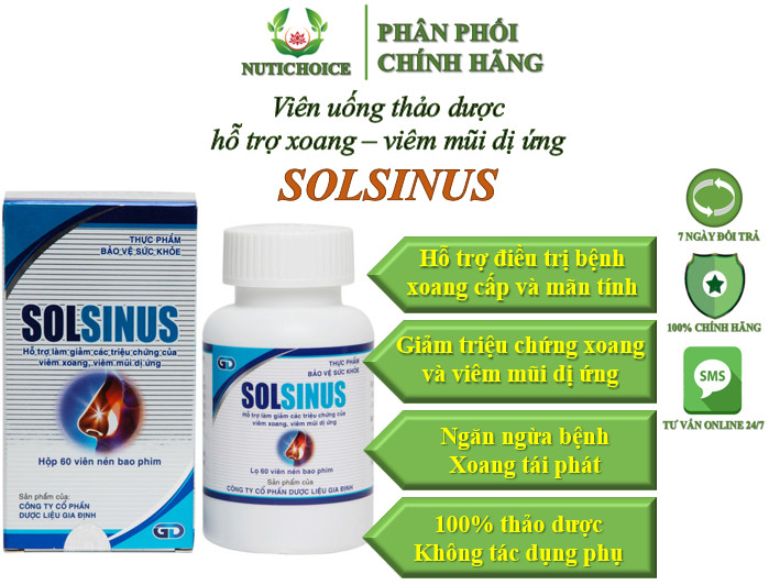 Viên uống thảo dược hỗ trợ xoang SOLSINUS giảm và ngừa các triệu chứng xong cấp và mãn tính, dị ứng, bảo vệ xoang mũi