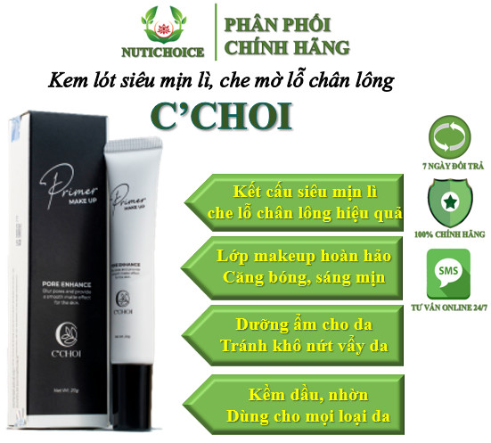 Kem lót trang điểm siêu lì mịn, che mờ lỗ chân lông, organic thuần chay C'Choi phù hợp mọi loại da, mẹ bầu trẻ em - 20g