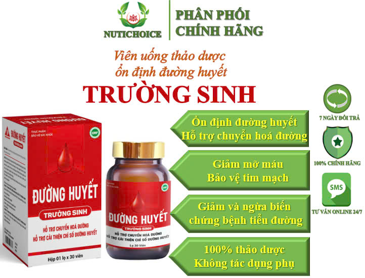  Viên uống thảo dược ổn định đường huyết Trường Sinh giảm cholesterol, mỡ máu, ngăn biến chứng tiểu đường - Hộp 30 viên