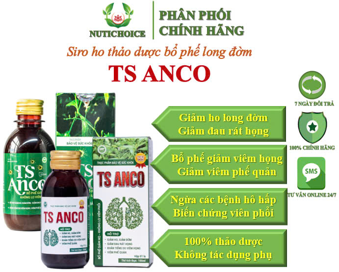  Siro cao ho thảo dược Trường sinh TS Anco giúp bổ phế long đờm, giảm ho, đau rát họng, khò khè, ngừa bệnh hô hấp