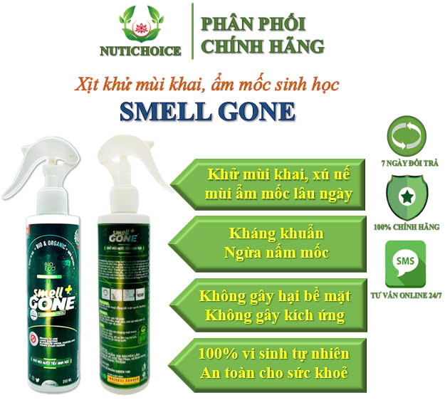 Xịt sinh học khử mùi khai nước tiểu, ẩm mốc Smell Gone giúp kháng khuẩn ngừa nấm mốc, an toàn cho sức khoẻ - Chai 200ml