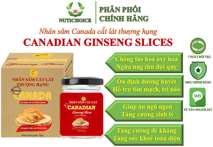  Nhân Sâm Canada 5 năm tuổi cắt lát Canadian Ginseng Slices Premium (Tây dương sâm, sâm Bắc Mỹ, sâm Hoa Kỳ) - Hộp 50gr