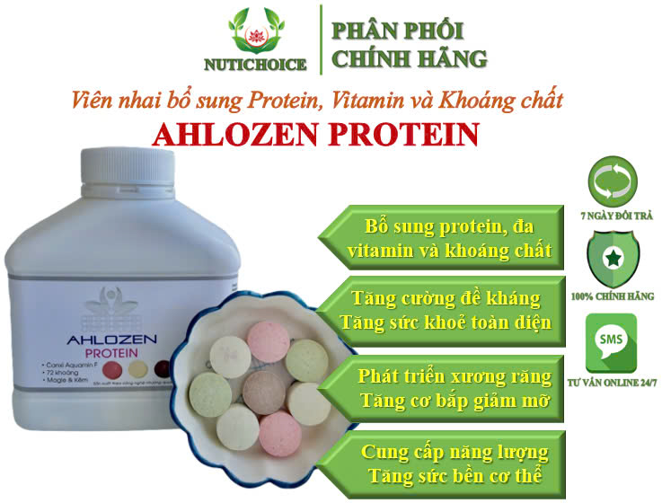  Viên nhai bổ sung Protein thực vật và 72 Vitamin Khoáng chất thuần chay hữu cơ AHLOZEN PROTEIN 5 hương vị - Hôp 120 viên