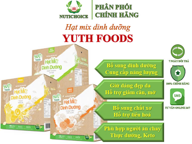 Hạt mix trái cây ngũ cốc dinh dưỡng hữu cơ thuần chay Yuth Foods bữa ăn tiện lợi, tăng cường sức khoẻ, giảm cân giữ dáng