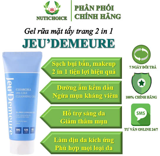 Gel rửa mặt và tẩy trang 2in1 Jeu'Demeure tiện lợi sạch sâu, giảm mụn kềm dầu, làm sáng phù hợp mọi loại da - Chai 250ml