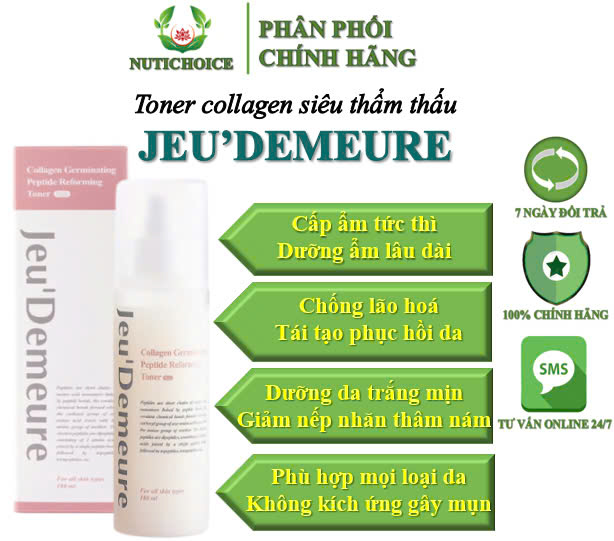 Nước hoa hồng toner collagen siêu thẩm thấu Jeu'Demeure chống lão hoá, dưỡng ẩm sáng da, giảm nếp nhăn mọi loại da 180ml