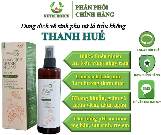 [250ml] Dung dịch vệ sinh phụ nữ lá trầu không Thanh Huế kháng khuẩn khử mùi, giảm nấm ngứa cho mẹ bầu, sau sinh, trẻ em