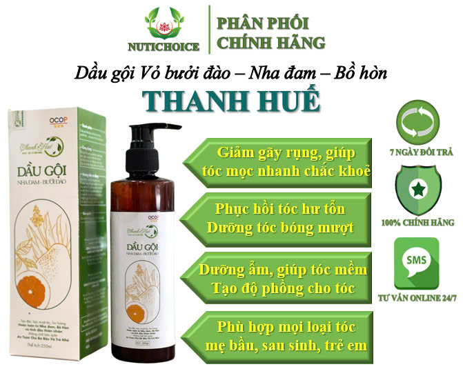  Dầu gội Nha đam - Bưởi - Bồ hòn thuần chay Thanh Huế giúp hồi hư tổn, giảm gãy rụng, tóc mềm mượt bồng bềnh - Chai 250ml