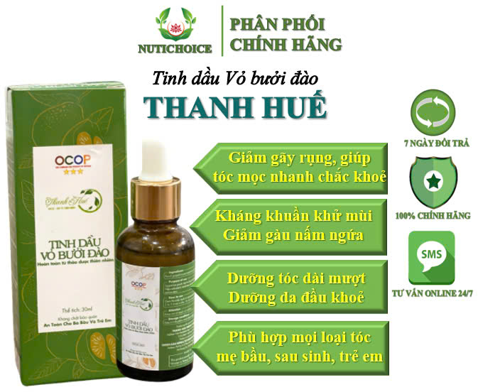 [30ml] Tinh dầu vỏ bưởi đào nguyên chất Thanh Huế giúp giảm gãy rụng gàu nấm ngứa,kích thích mọc tóc chắc khoẻ bóng mượt