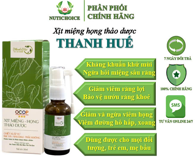  [30ml] Xịt miệng họng thảo dược Thanh Huế bảo vệ răng miệng,khử mùi,giảm đau rát họng xoang dùng được cho mẹ bầu trẻ nhỏ