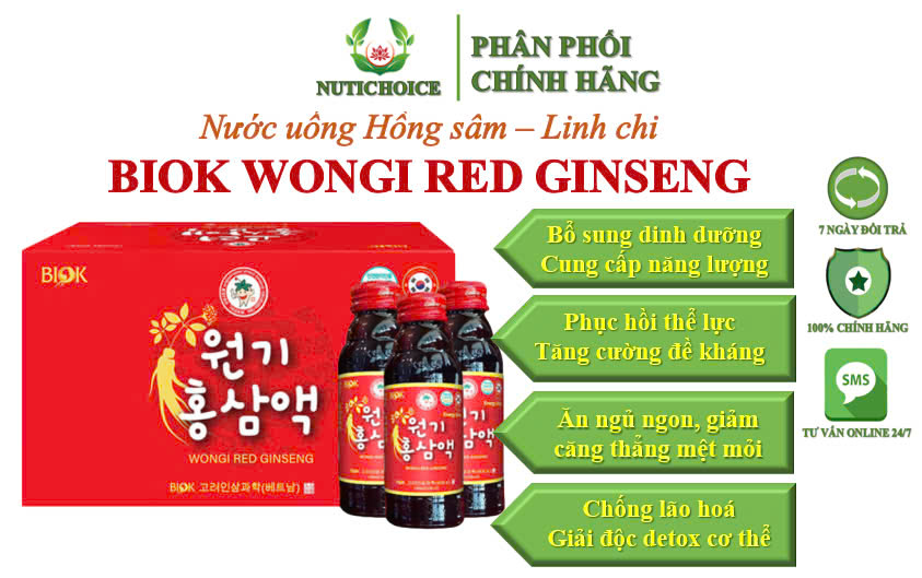 Nước uống Hồng sâm Linh chi Biok Wongi Red Ginseng tăng cường sức khoẻ toàn diện, bồi bổ người suy nhược, chống ung thư