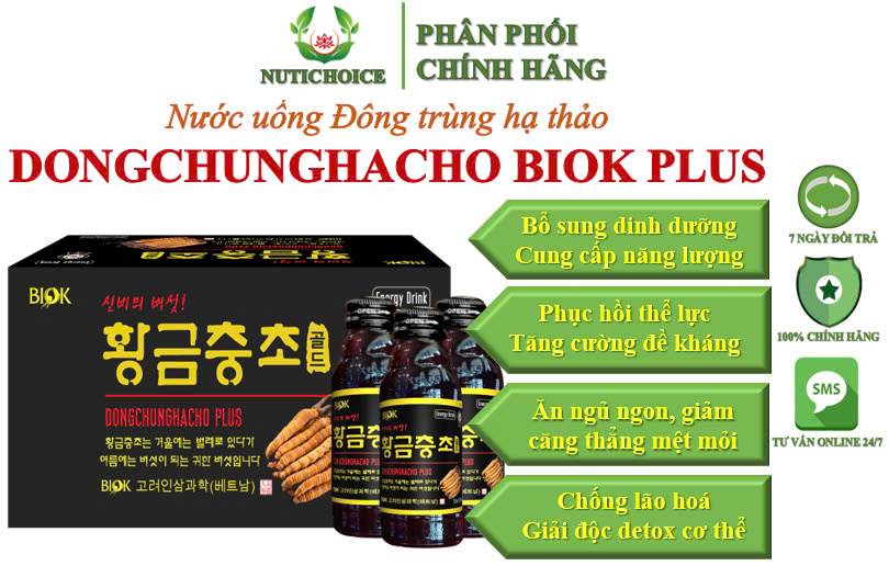 Nước uống Đông trùng hạ thảo Dongchunghacho Biok Plus tăng cường sức khoẻ toàn diện,bồi bổ người suy nhược,chống ung thư