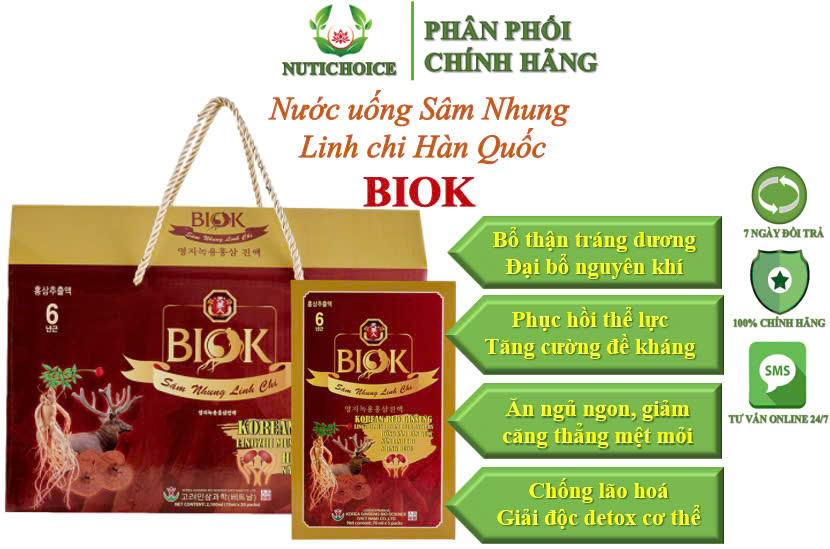 Nước uống Sâm Nhung Linh chi Biok bổ thận tráng dương, tăng cường sức khoẻ bồi bổ người suy nhược, chống ung thư lão hoá