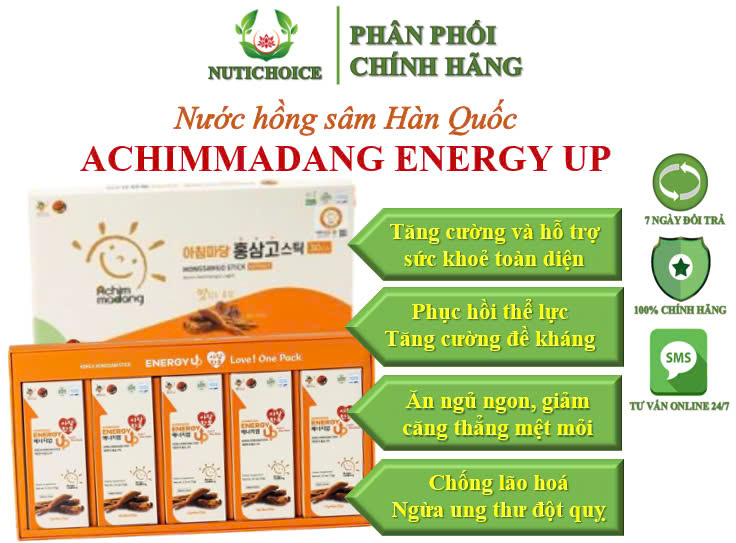 Nước uống Hồng sâm Achimmadang Energy Up Hàn Quốc tăng cường sức khoẻ,bồi bổ người suy nhược,chống ung thư - Hộp 30 gói