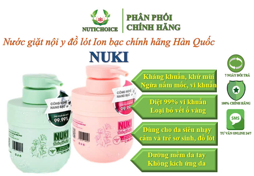 Nước giặt nội y đồ lót chính hãng Hàn Quốc Nuki kháng khuẩn khử mùi,lưu hương lâu,an toàn tuyệt đối cho da - Chai 300ml