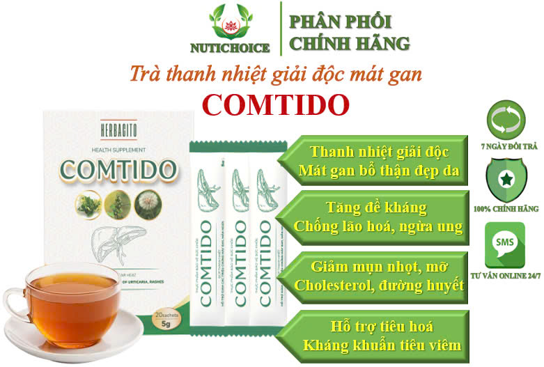 Trà thảo mộc thanh nhiệt giải độc mát gan Comtido giúp ngừa ung thư chống lão hoá, detox cơ thể giảm mụn thải mỡ đẹp da