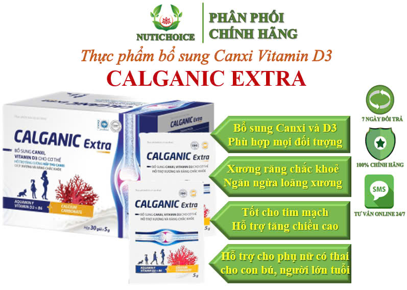 Thực phẩm bổ sung Canxi Vitamin D3 hữu cơ Calganic Extra giúp giảm đau căng cơ, ngừa loãng xương, xương răng chắc khỏe