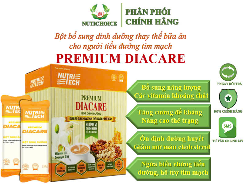 Sữa hạt thực dưỡng sung dinh dưỡng thay thế bữa ăn cho người tiểu đường tim mạch NutriTech Premium Diacare 10 gói x 35gr