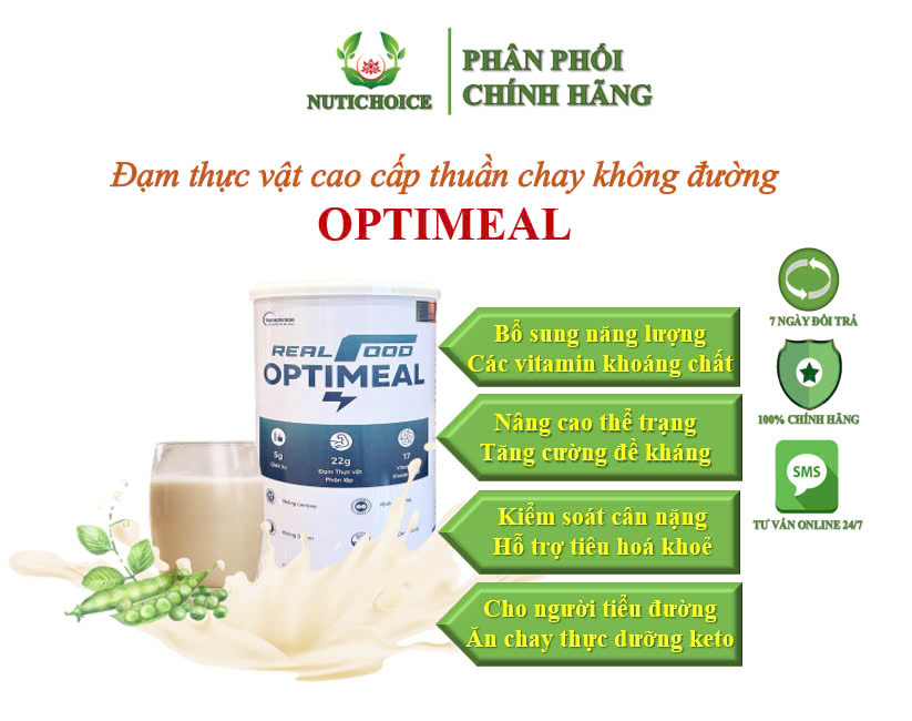 Đạm thực vật cao cấp protein thuần chay không đường Optimeal cho người tiểu đường, giảm cân, thực dưỡng keto, gym 560gr