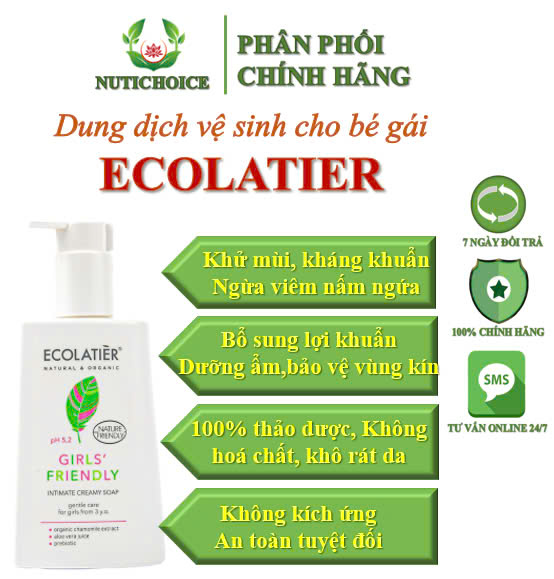 [Chính hãng] Dung dịch vệ sinh thảo dược ECOLATIER Girls’ Friendly dành cho bé gái từ 3 tuổi trở lên - Chai 250ml