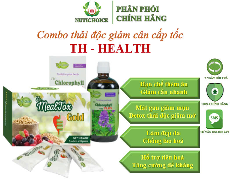 Combo detox thải độc giảm cân cấp tốc TH Health (nước diệp lục cần tây cô đặc TH Chlorophyll UIE Plus + TH Mealtox Gold)