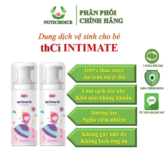 Dung dịch vệ sinh thảo dược trầu không trà xanh lô hội hạt neem theCi Intimate Cleanser cho bé gái từ 0 tuổi Chai 140ml