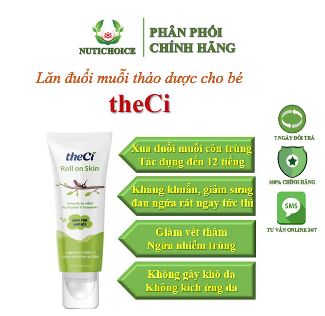 Lăn xua đuổi muỗi côn trùng thảo dược cho bé theCi tác dụng đến 12 giờ, làm dịu da giảm sưng ngứa, dưỡng ẩm - Chai 8ml