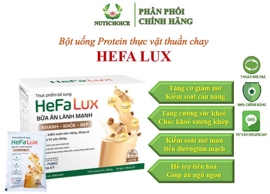 Đạm thực vật cao cấp protein thuần chay Hefa Lux kiểm soát cân nặng mỡ máu đường huyết, thực dưỡng, keto, gym - 560gr