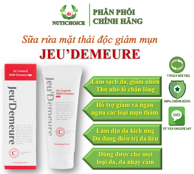 Sữa rửa mặt thải đôc giảm mụn ngừa thâm Jeu'demeure AC Control Mild Cleanser giảm dầu nhờn,thu nhỏ chân lông Chai 150ml