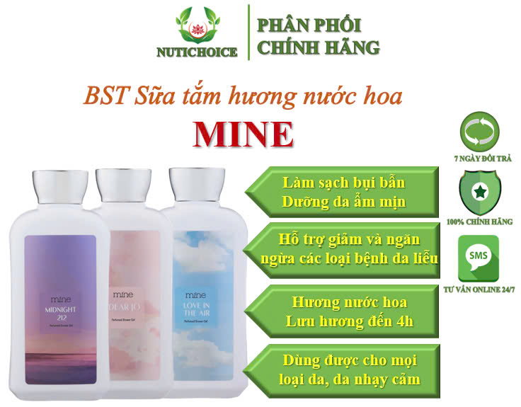 Sữa tắm tơ tằm Saffron hương nước hoa MINE Perfumed Showergel dưỡng ẩm sáng da chống lão hoá, lưu hương 4 giờ - 470ml